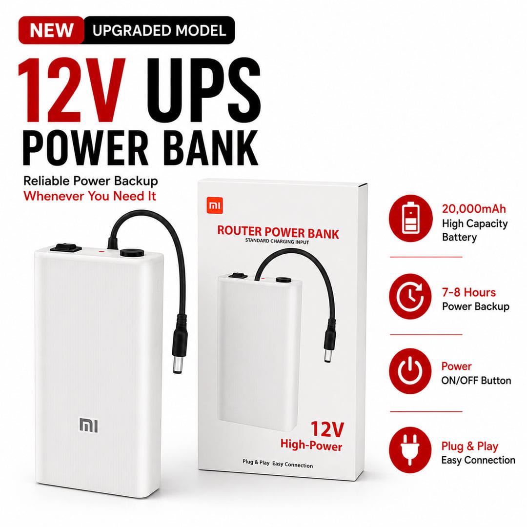Premium12V Mini UPS Power Bank for WiFi Router & ONU – Up to 7– 8 Hours Backup